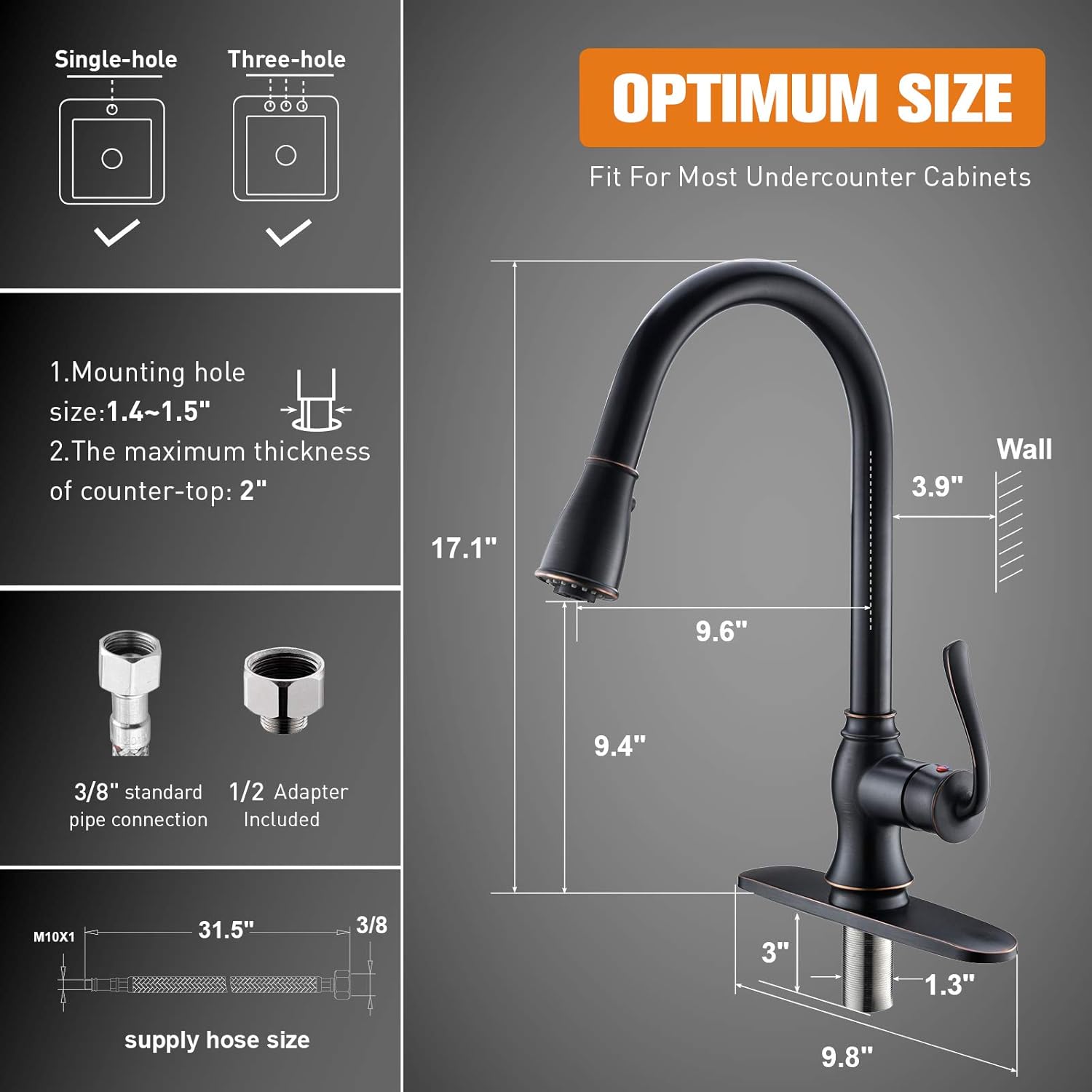 APPASO Single Handle Pull Down Kitchen Faucet with Sprayer Oil Rubbed Bronze - Antique One Hole High Arc Pull Out Kitchen Sink Faucets and Soap Dispenser - - 