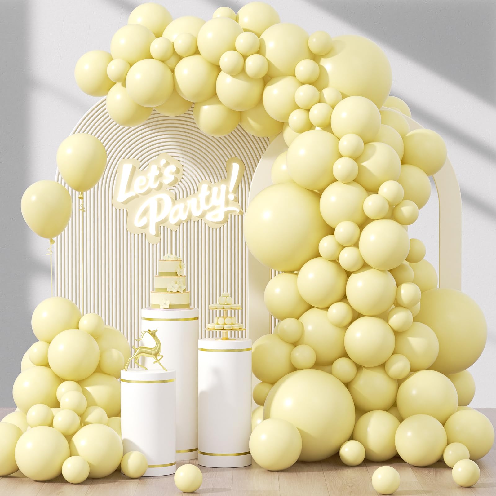 Photo 1 of 120pcs Pastel Yellow Balloons Different Sizes 18 12 10 5 inch Light Yellow Balloon Arch Kit for Gender Reveal Baby Shower Birthday Party Decorations