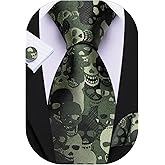 Barry.Wang Man Tie Sets Skull Ties Animal Extra Long Necktie Silk Woven Handkerchief Cufflinks Festival Party Gift