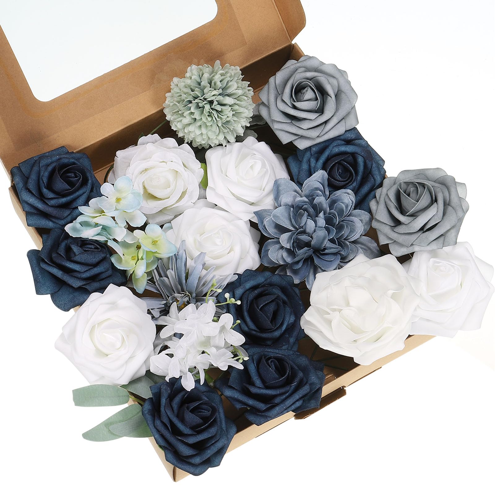 PATIKIL Blue Artificial Flowers Roses Combo Box Set, Silk Mix Faux Flowers Fake Flowers with Stems for DIY Bouquets Wreaths Wedding Centerpieces Floral Arrangements,Blue