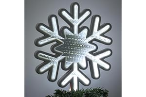MEETYAMOR Christmas Tree Topper, 10 Inches 200 LEDs Lighted White Snowflake Star Tree Topper, 3D Infinity Mirror Snow White Lights Sparkling Treetop Christmas Decorations, Winter Xmas Decor Indoor