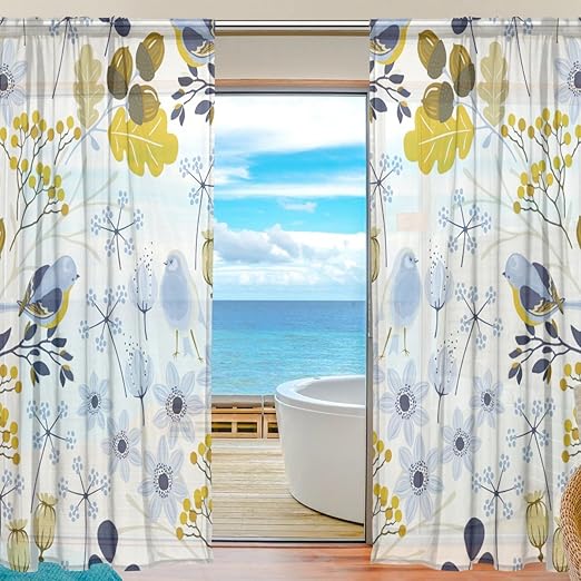 Amazon Com Vantaso Sheer Curtains 84 Inch Long Spring Floral Blue