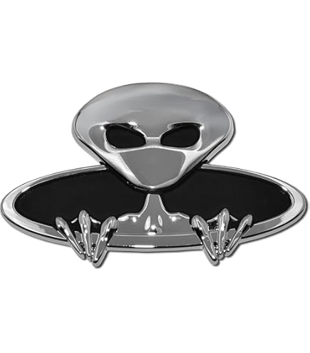 X AUTOHAUX Emblème Décoratif 3D Vert En Forme De Tête D'alien En Métal Pour Carrosserie De Voiture