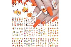 QDSUH 12Sheets Fall Nail Stickers Autumn Maple Leaf Pumpkin Halloween Thanksgiving Water Transfer Nail Decal for Women Girls Kids DIY Decorations
