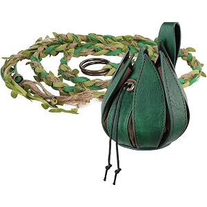 HiiFeuer Boho Leaf Twine Belt Renaissance Leaf Purse,Bagladybug Decor Dice Bag Elven Accessories for LARP Ren Faire Halloween