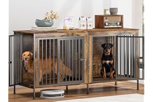 DGEDBY 78 Inch Dog Crate Furniture for 2 Dogs,Extra Large Double Dog Kennel Furniture with Removable Divider, XXL Thick Wooden Dog Cage TV Stand