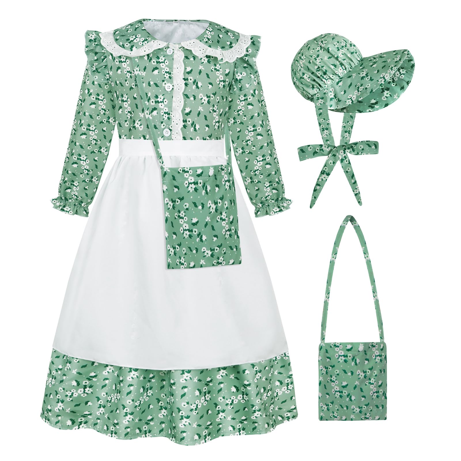 Berich Victorian Kids Costume World Book Day Fancy Dress Halloween Christmas Birthday Party Dress up Kids Role Play Outfit Princess Costumes for Girls 140,Green