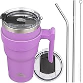 Konokyo 30 oz Tumbler with Handle and 2 Straw 2 Lid, Insulated Water Bottle Stainless Steel Vacuum Cup Reusable Travel Mug,Lavender