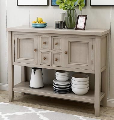 Console Table Sideboard Buffet Cabinet with Bottle Shelf, Antique Grey
