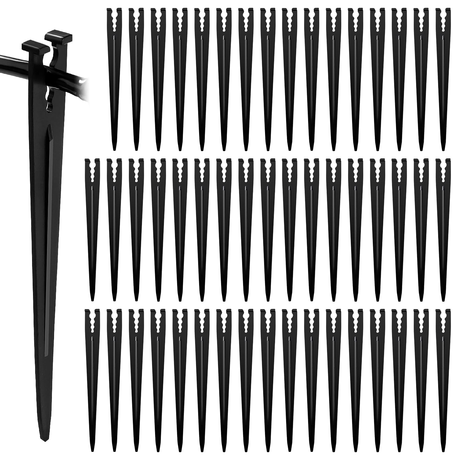 VooGenzek 50 PCS Irrigation Support Stakes, Plastic Irrigation Drip Support Stakes, Plastic Drip Hose Stakes, for 4/7 or 3/5 Irrigation Hose Holder