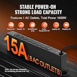 VEVOR 8 Outlet Horizontal 1U Rack Mount PDU Power