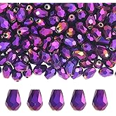 PONABEADIY 1 Box 325PCS Purple Plated Teardrop Faceted Beads with Holes Electroplated Glass Crystal Opaque Spacer Bead Bulk for Jewelry Making Earrings Bracelets Necklaces Decor DIY Craft Supplies