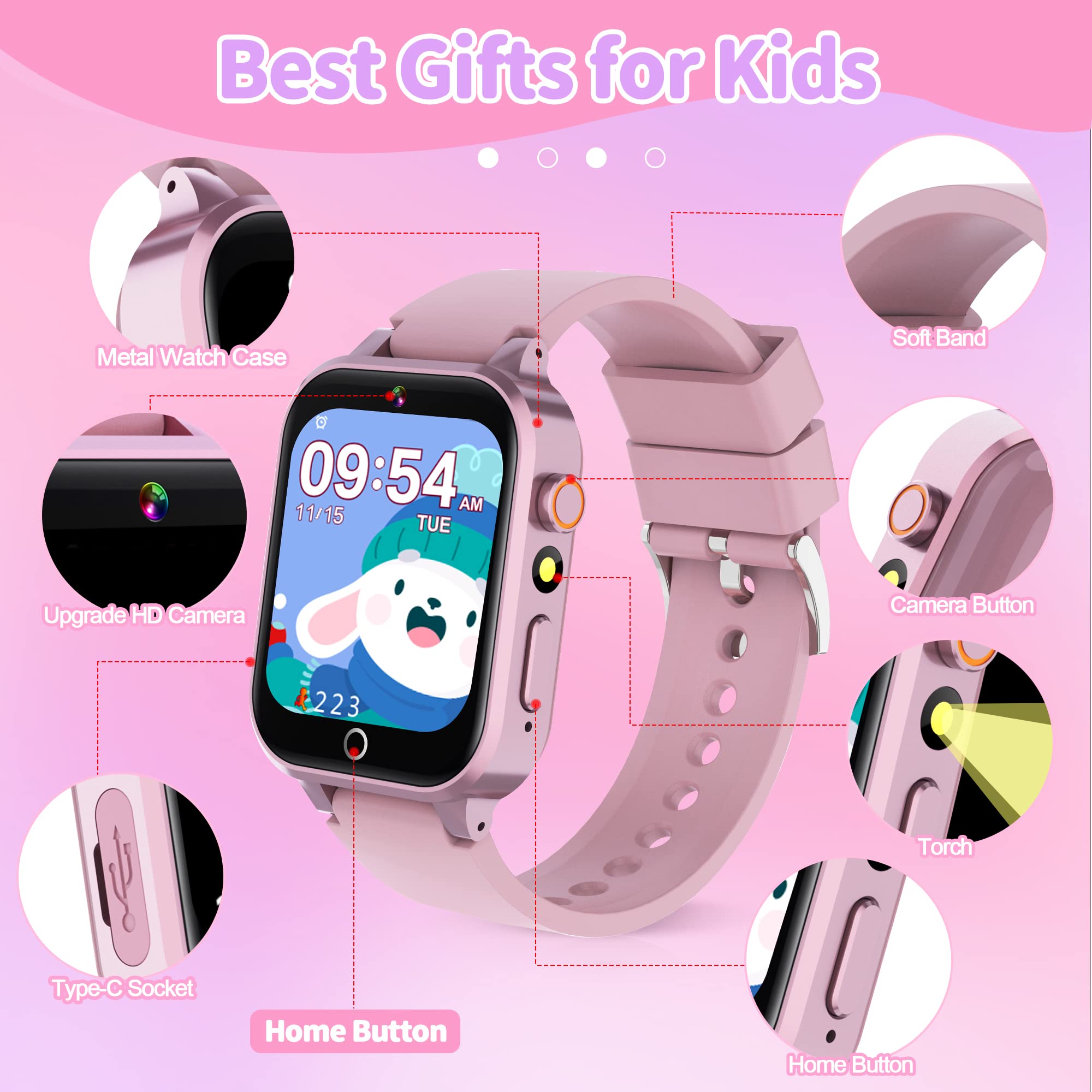 YEDASAH Kids Smart Watch Boys Girls - Smart Watch Smartwatch HD Touchscreen Camera 26 Games Music Player Video Alarm Step Counter, Kids Watch for Boys Girls Toys Birthday Gifts for 4-12 Years Old