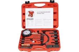 Htostar Racing 17Pcs Diesel Engine Compression Gauge Tester Cylinder Pressure Test Tool Kit with Case for Car & Truck