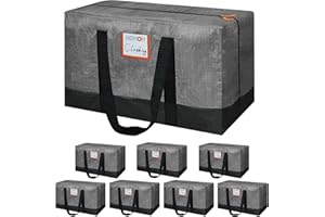 HOMOH 8 Pack Moving Bags, Storage Bag with Zipper, Heavy Duty Packing Bags with Internal Compression Straps, Wrap Around Handles, Alternative to Moving Boxes, Grey and Black