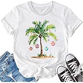 LBP Sunshine Beach Shirt for Women Summer Vacation Palm Trees T-Shirt Hawaii Beach Tee Tops