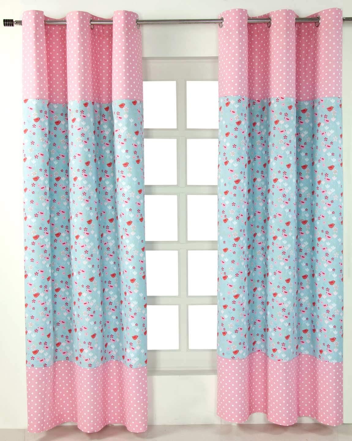 HOMESCAPES Bird and Flowers Eyelet Curtains 100% Cotton Red - Image 3