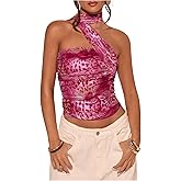 Floerns Women's Cheetah Print Strapless Tube Tops Ruched Sleeveless Crop Tops with Scarf