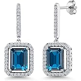 Gem Stone King 4-6 Cttw Drop Dangle Earrings for Women | Gemstone Birthstone Earrings | 925 Sterling Silver | Emerald Cut 9X7MM | Fine Jewelry Gifts for Her Mom Women Wife