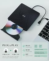 PeroBuno External CD/DVD Drive USB 3.0 Type-C Ultra-Slim 0.5in Portable view 3