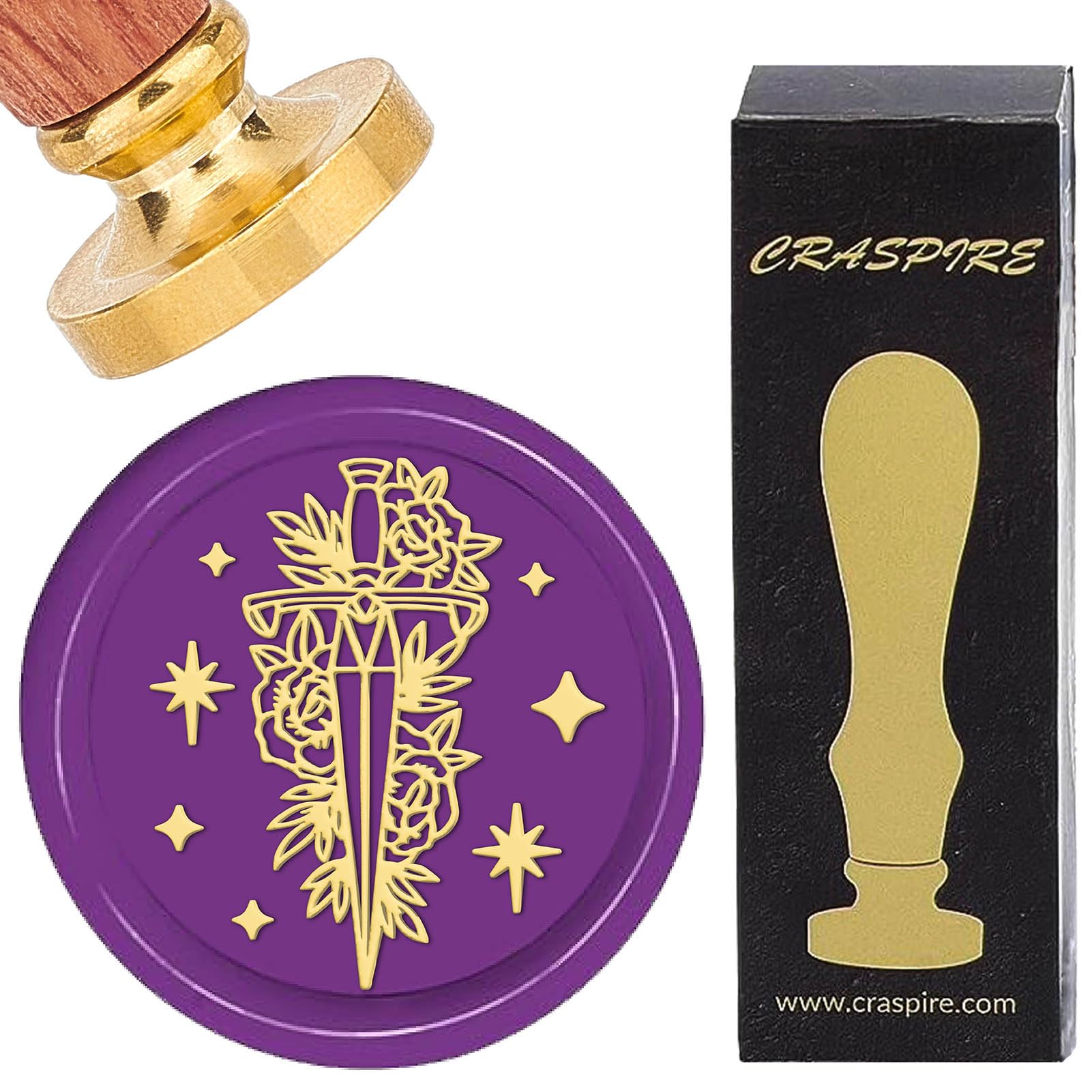 CRASPIRE Rose Wax Seal Stamp 25mm Flower Star Vintage Sealing Wax Stamp Hexagram Removable Brass Head with Wooden Handle for Wedding Invitations Envelopes Halloween Christmas Thanksgiving