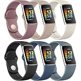 6 Pack for Fitbit Charge 6 Bands/Fitbit Charge 5 Band Women Men, Soft Silicone Waterproof Adjustable Sport Replacement Wristband Strap Compatible with Fitbit Charge 6 / Charge 5 Fitness Trackesr