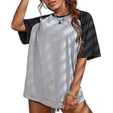 Remidoo Womens Short Sleeve Oversized T Shirt Color Block Crew Neck Casual Tee Tops