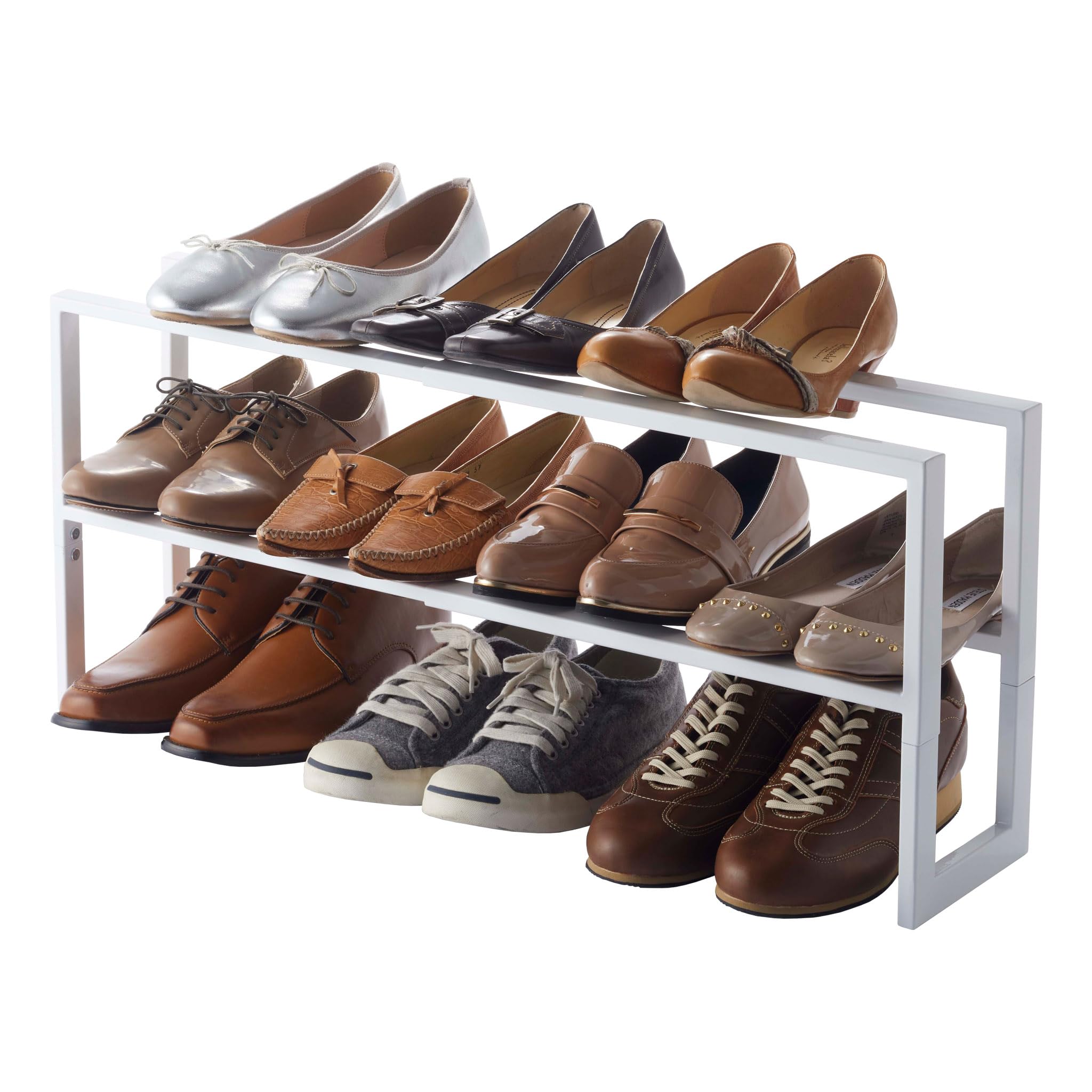 Yamazaki 3190 LINE 2-Tiered Extendable Shoe Rack, white, Steel, Minimalist, 38 x 15 x 30 cm