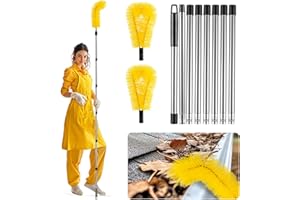 Zhichen star Gutter Cleaning Tools from The Ground - 10.5 FT Adjustable Gutter Cleaner Tools with Bendable Nylon Brush, Stainless Steel Pole for Safe, Ladder-Free Removal of Leaves, Twigs & Debris