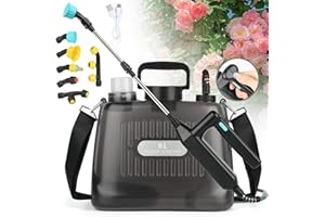 MOVATEK Battery Powered Sprayer 2 Gal, Rechargeable Garden Sprayer with 6 Mist Nozzles, 32" Telescopic Wand, Electric Sprayer with Adjustable Shoulder Strap for Lawn, Garden, Yard