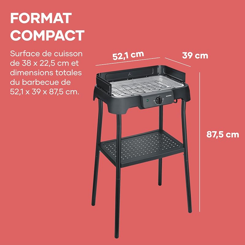 Barbecue Électrique Sur Pied, Grill de Table, Inox, Balcon, 2000W