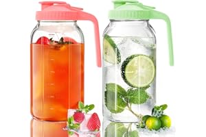 AsstarJTK 2 Pack Glass Mason Jar Pitcher - 64 oz/2 Quart Wide Mouth Jug with Lid and Pour Spout, Airtight Seal, Leak Proof Ic