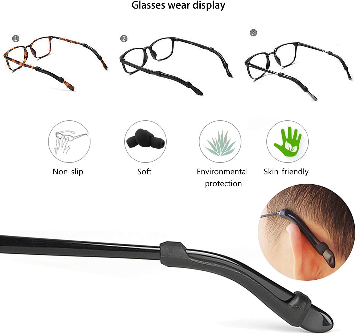 NATEE 20 x Non-Slip Silicone Eyeglass Frame with Flexible and Comfortable Ear Hooks, 10 Transparent + 10 Black - Image 4