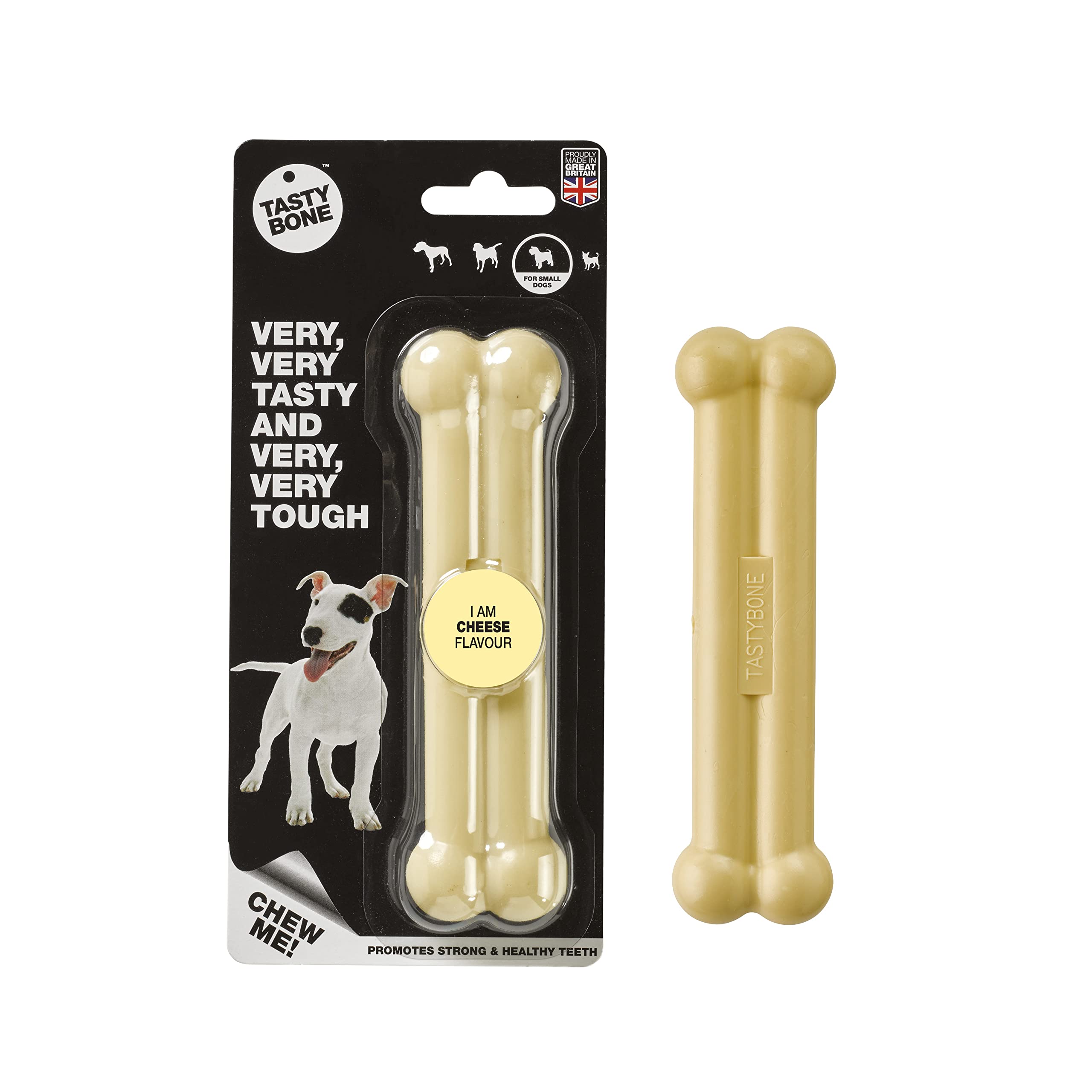 TastyBone Nylon Dog Chew Toy for Small Dogs (Cheese) - Indestructible for Aggressive Chewers, Everlasting Flavour, Strong Healthy Teeth, Made in the UK