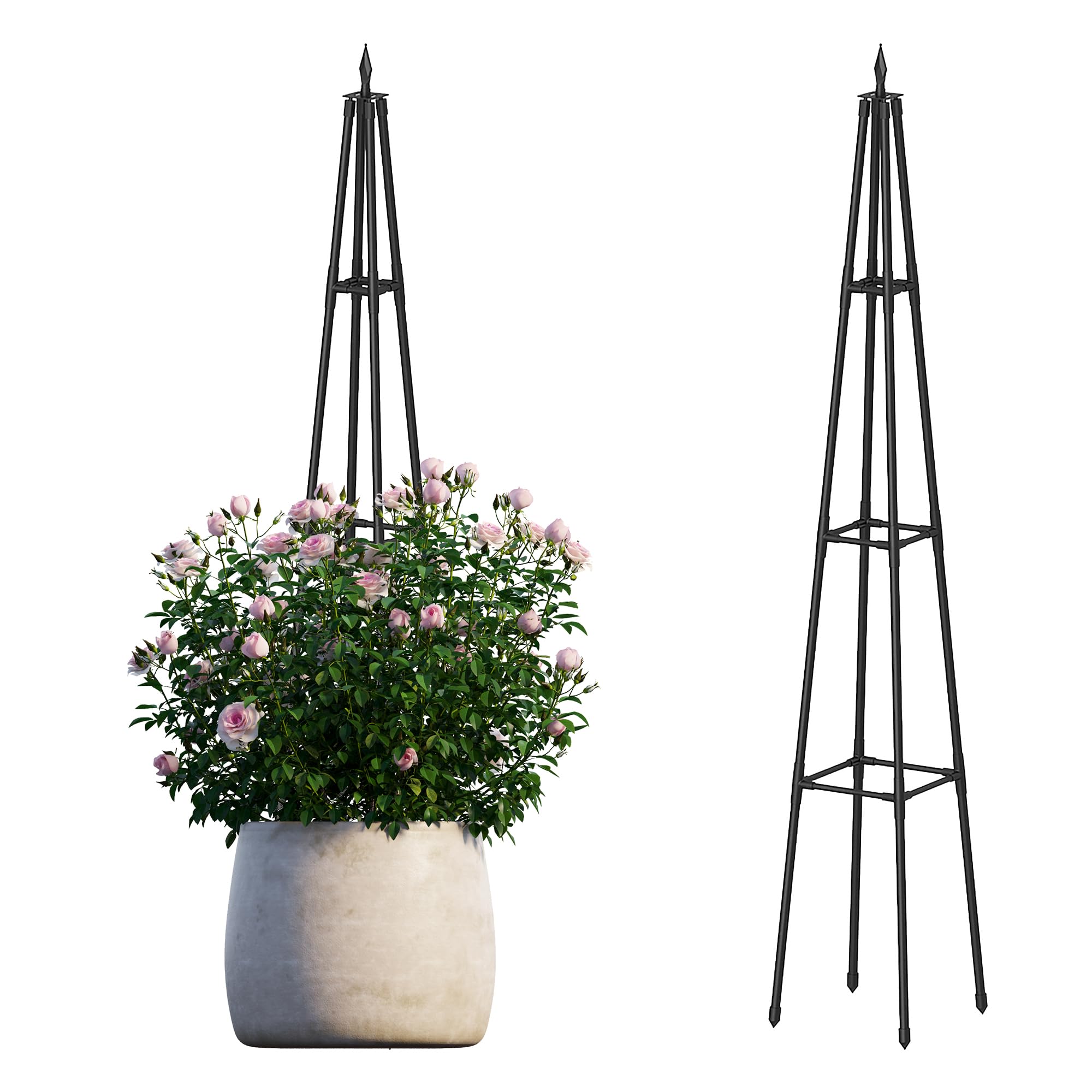 Photo 1 of Hsundries 5.2FT Obelisk Trellis for Climbing Plants Outdoor, 16mm Rust-Proof Extra Thickened Plastic-Coated Metal Pipes, Indoor Climbing Support for Potted Plants, Vines, Flowers Stands,Black