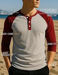 H2H Men's Casual Henley Raglan Baseball Jersey Knit