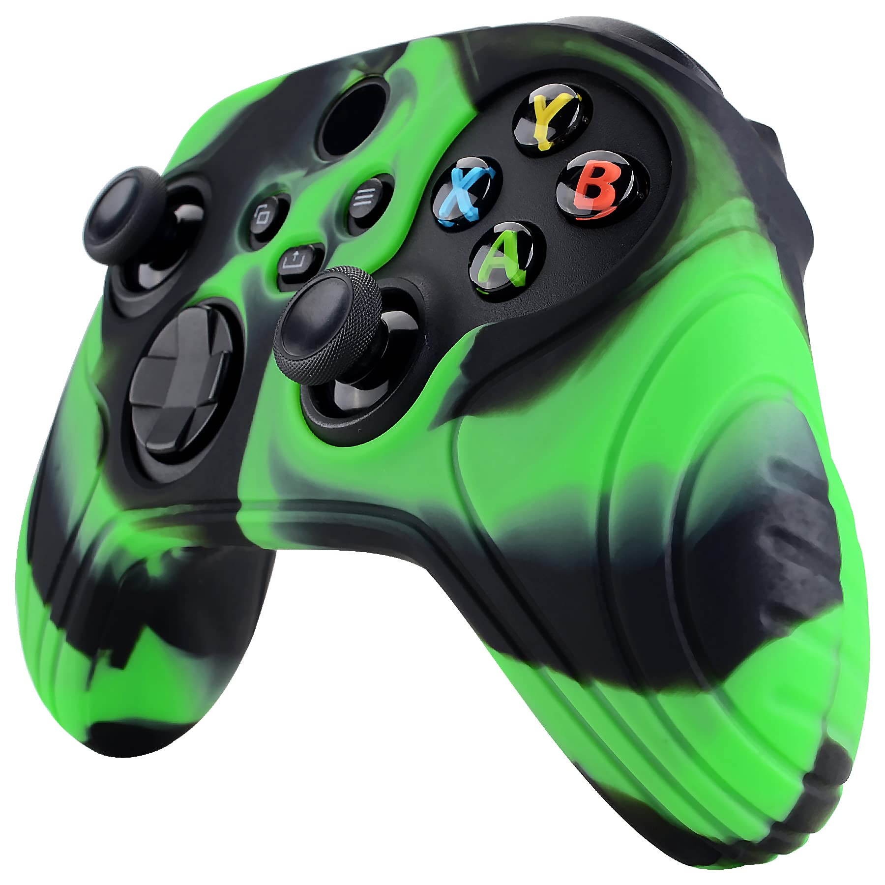 eXtremeRate PlayVital Samurai Edition Anti-slip Controller Grip Silicone Skin for Xbox Core Controller, Ergonomic Protective Case Cover for Xbox Series S/X Controller w/Thumb Grips - Green & Black