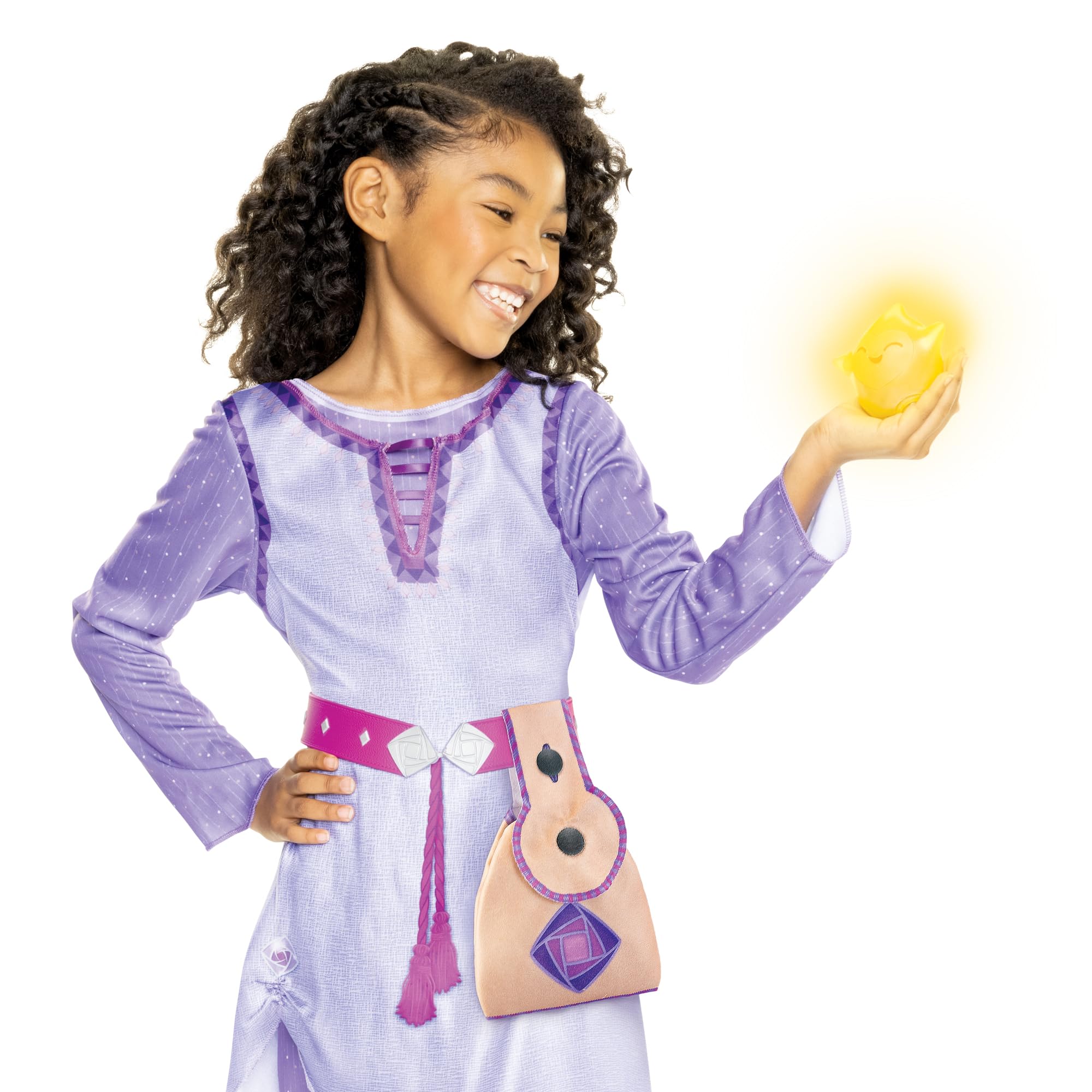Disney’s Wish Interactive Light Up and Sound Role Play Star with Included Storytelling Accessories with Asha’s Wearable Fashion Satchel Playset Inspired by the Wish Movie, Yellow