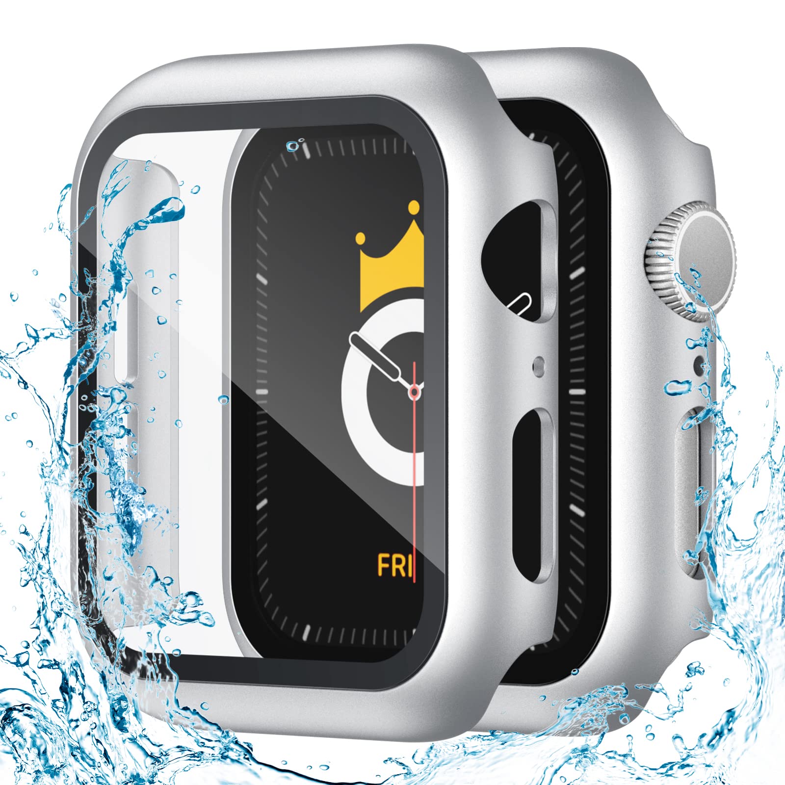 Adepoy 2 Pack Waterproof Apple Watch Series 8/7 Screen Protector 41mm, Hard Protective Cases Guard Bumper Ultra Thin Full Coverage Compatible for iWatch series 8/7 41mm