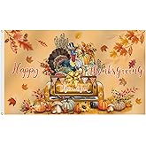 SENSEVEN Happy Thanksgiving Truck Fall Flags for Outside 3x5 Ft, Autumn Turkey Harvest Welcome Flag, Seasonal Fall Pumpkin Outdoor Banner with Brass Grommets for Yard Porch Farmhouse Decor