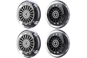 WHEELCOME Wiggle Car Polyurethane Replacement Wheels Set Upgrade for Swing Cars and Wiggle Car Ride-on Toys (2 Light Up Flash Front Wheels w/Flat Hub, 2 Rear Wheels w/Concave Hub) (Black)