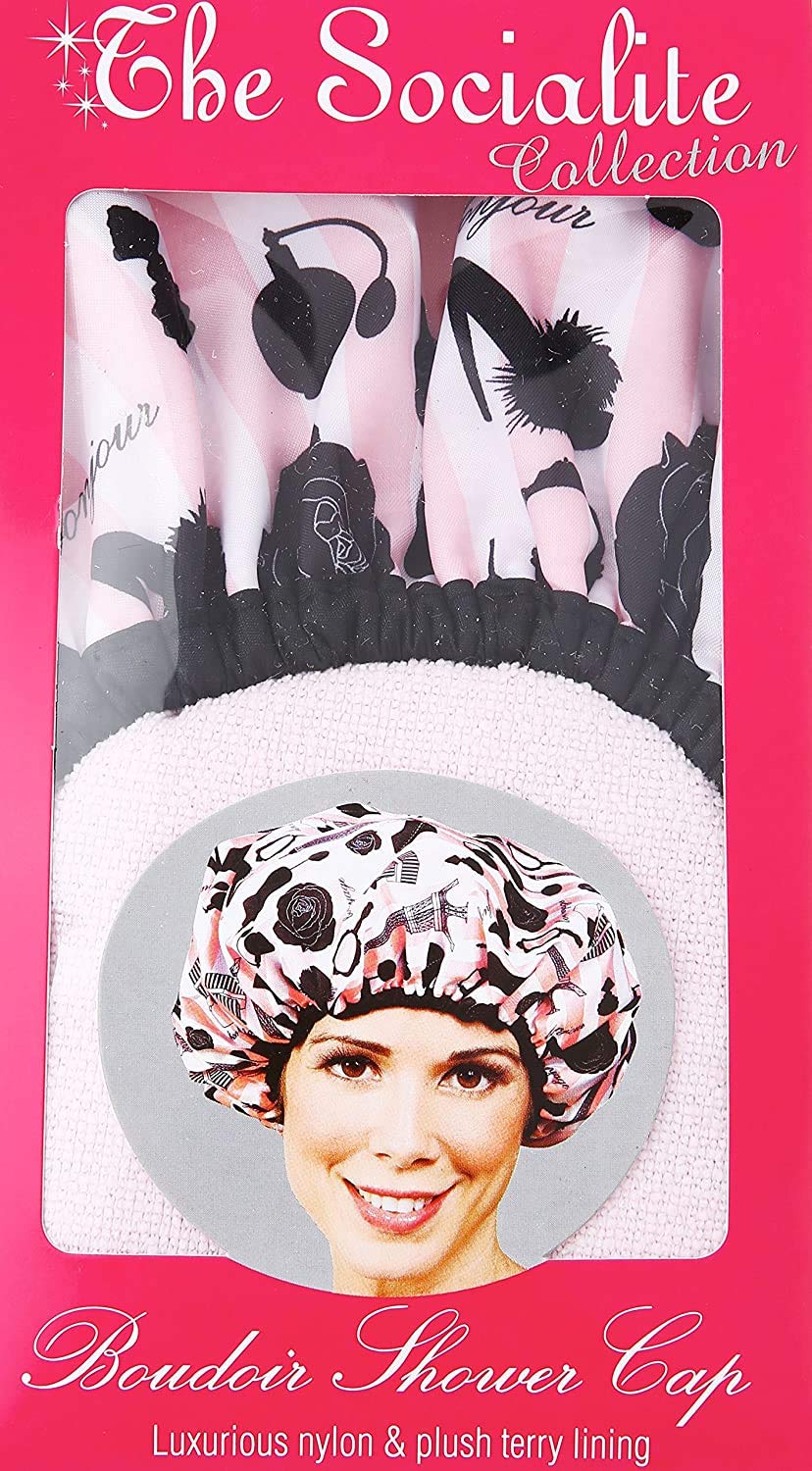 Betty Dain Socialite Collection Terry Lined Shower Cap, Waterproof Nylon Exterior, Reversible Design for Shower or Sleeping Cap, Oversized for All Hair Lengths, Elasticized Hem, Boudoir : Shower Cap For Women : Beauty