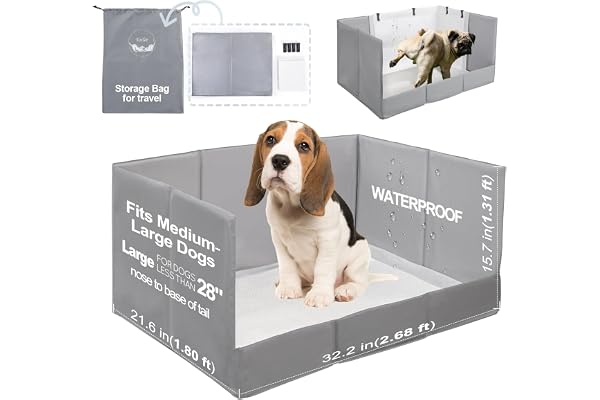 HQ4US 4LEGS Dog Litter Box with High Walls, Foldable Pee Pad Holder Tray Indoor Dog Potty for Puppy & Medium Dogs, Seamless,