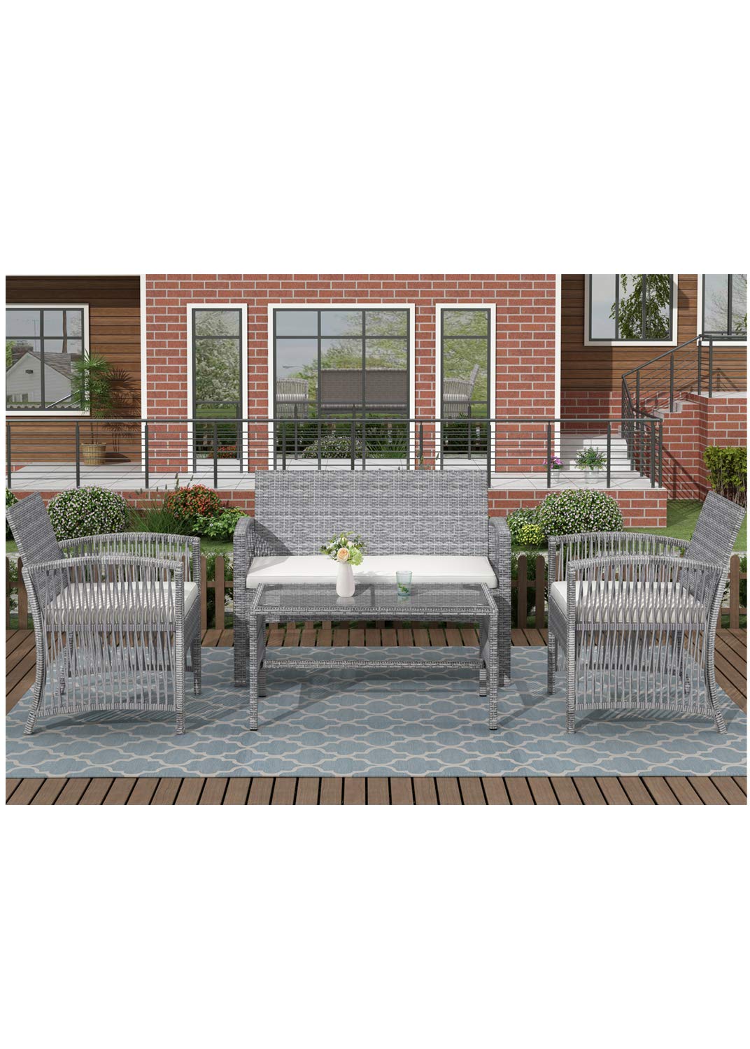 amazon 4 piece patio set on Dreamcity 4 Pieces Outdoor Furniture Rattan Chair Table Patio Set Outdoor Sofa For Garden Backyard Porch And Poolside Gray Amazon In Garden Outdoors