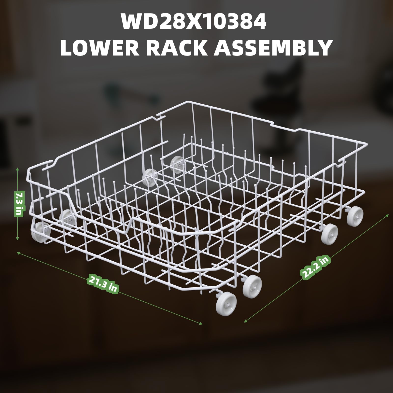 Upgrade WD28X10384 Lower Rack Assembly for GE Dishwasher Rack Replacement, Fits for GE Dishwasher GLD4560V00SS GLD5660N00SS GHDA485N10CS GHDA480N10WW, Includes 8 Rollers, 22.2