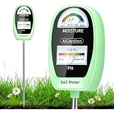 AiGerdinn Soil Test Kit, 2-in-1 Soil Moisture Meter, Soil pH Meter -Dual Dial-Simultaneously-Display Results-Soil pH Tester, Moisture Meter for Garden,Lawn,Farm Indoor&amp;Outdoor Plants-Teargreen