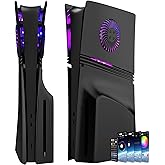 Faceplate for PS5 Pro Disc Edition with RGB Light Strip and Dust Filter with Cooling Vents DOBEWINGDELOU 400+ Effects LED Light Ring Console Face Plate Cover DIY Decoration Kit Accessories Black