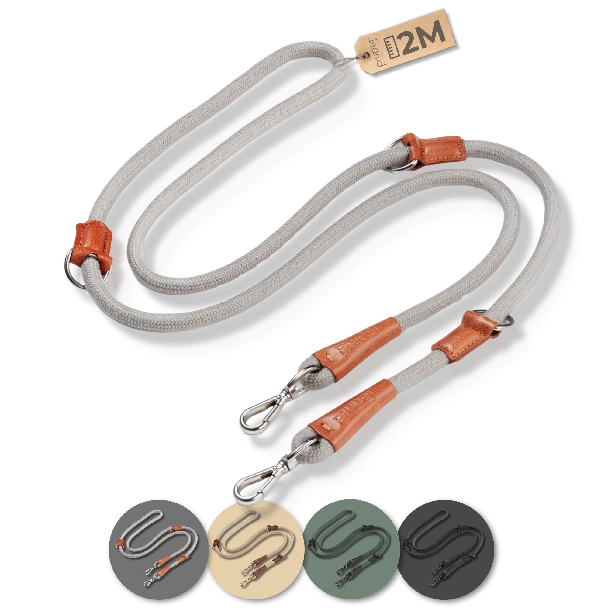 PiuPet® Dog leash 2m I 3 positions adjustable I Leash for large and small dogs I Dog training leads I Dog lead I Dog leads | Dog camping accessories | Dog leads for medium dogs | Training lead (Grey)