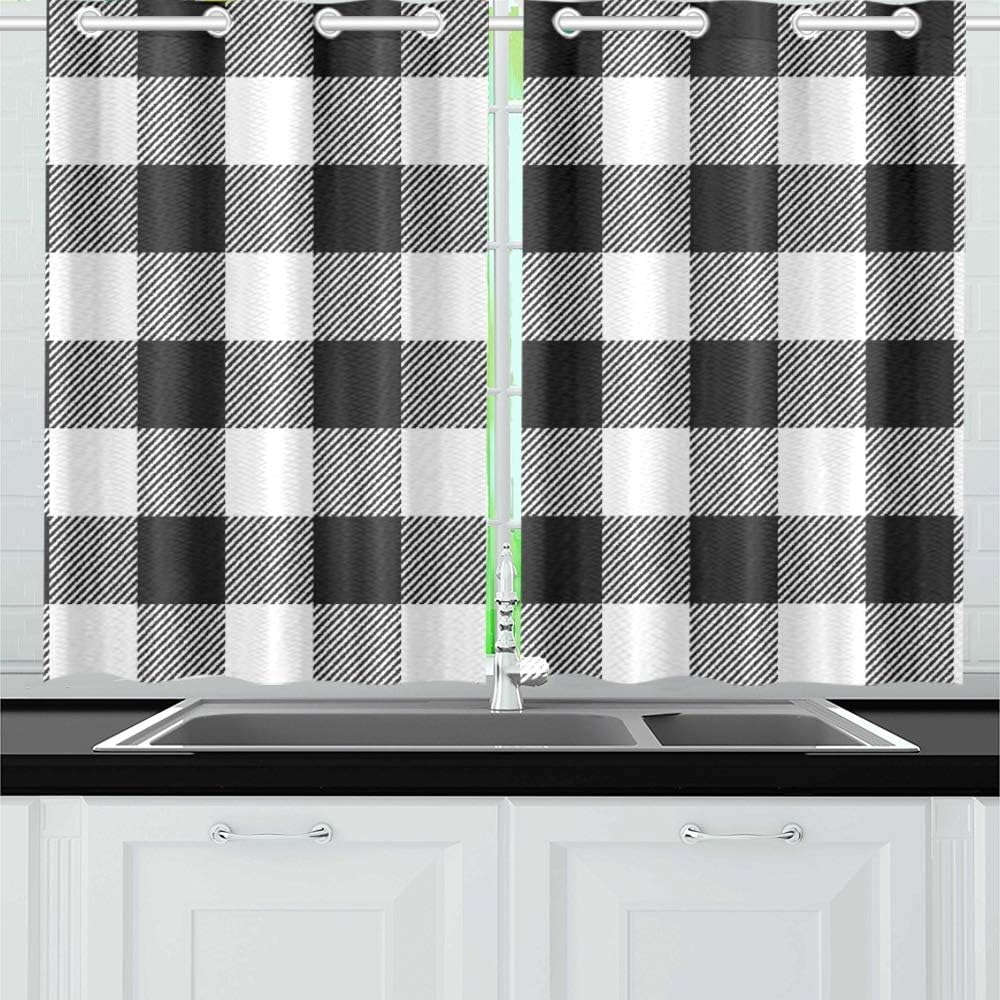 Amazon Com Yumoing White Buffalo Plaid Kitchen Curtains Window Curtain Tiers For Cafe Bath Laundry Living Room Bedroom 26 X 39 Inch 2 Pieces Home Kitchen