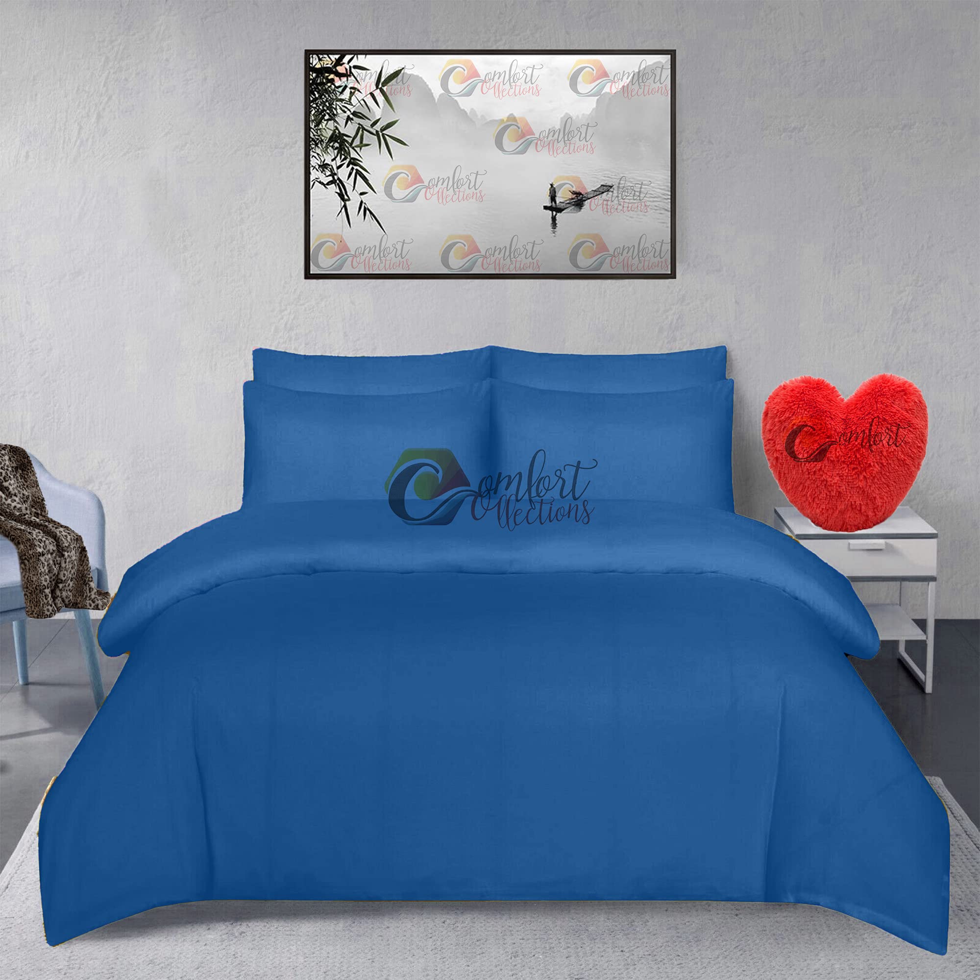 Comfort Collections Brushed 100% Cotton Flannel Flannelette Plain Duvet Quilt Cover Bedding Set Blue Double 200cm x 200cm Approximate